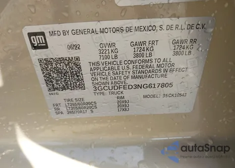 2022 Chevrolet Silverado 1500 4Wd Short Bed Lt Trail Boss from USA, damaged, VIN 3GCUDFED3NG617805